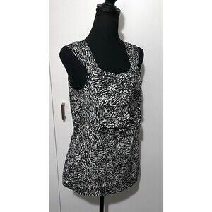 Women's  Black White Abstract Ruffle Sleeveless Blouse Size XL Artsy‎ Minimalist